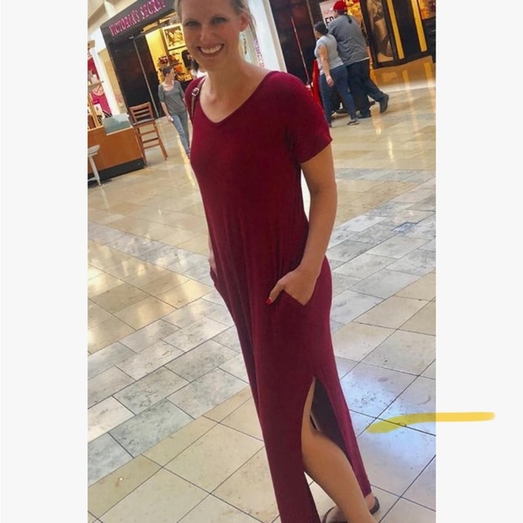 Casual Loose Pocket Long Dress Short Sleeve Split Maxi Dress V-Neck - Picture 6 of 10